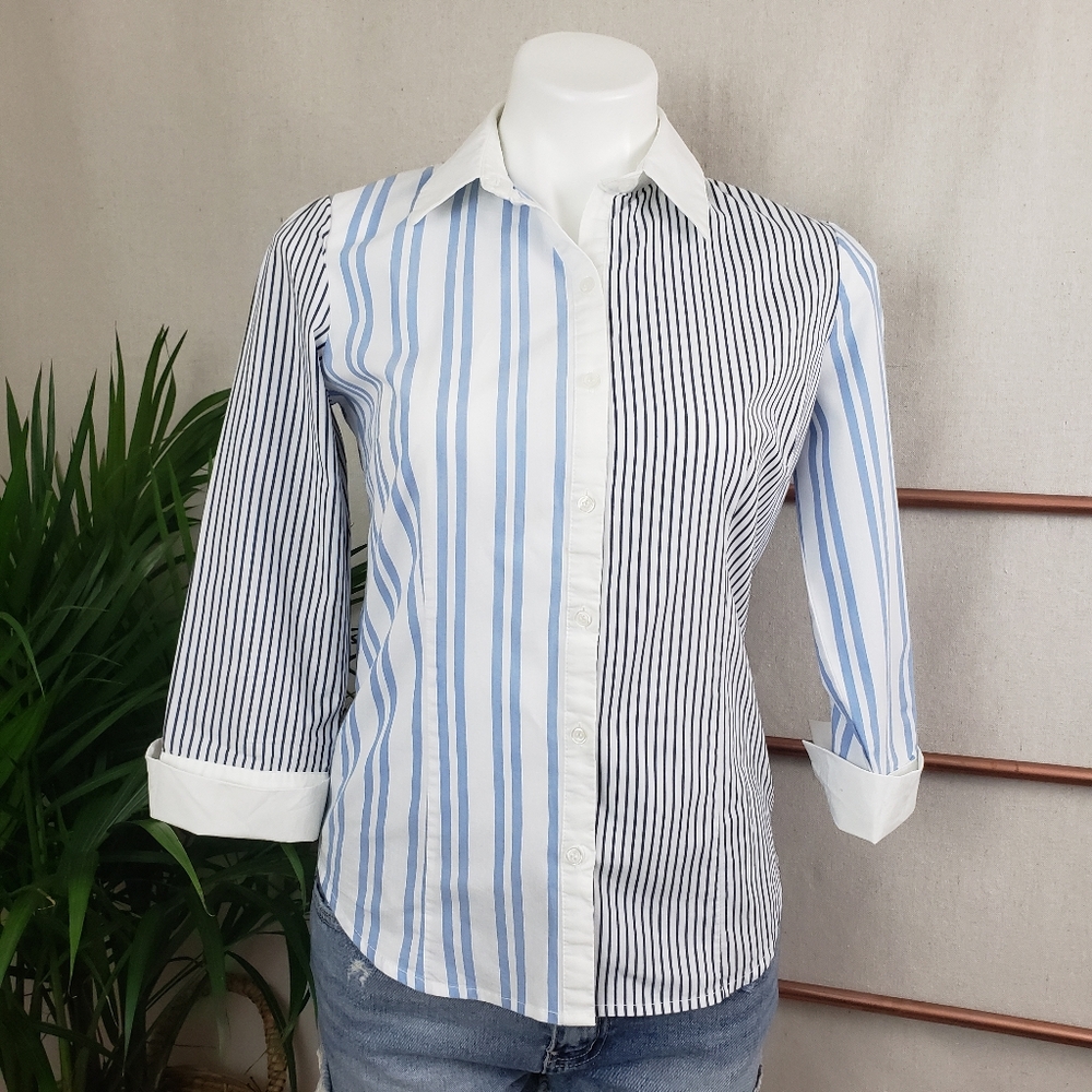 New York & Co 7th Ave Striped Button Down Shirt